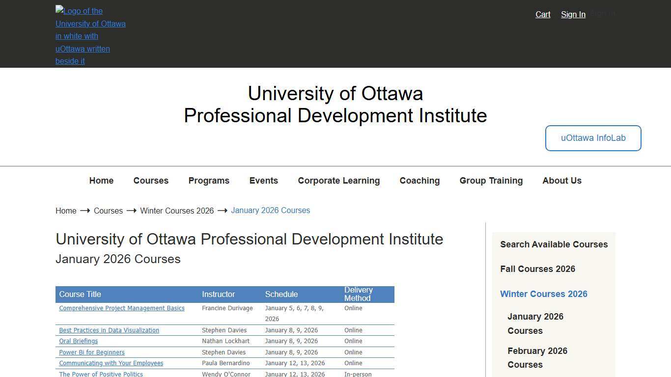 January 2026 courses