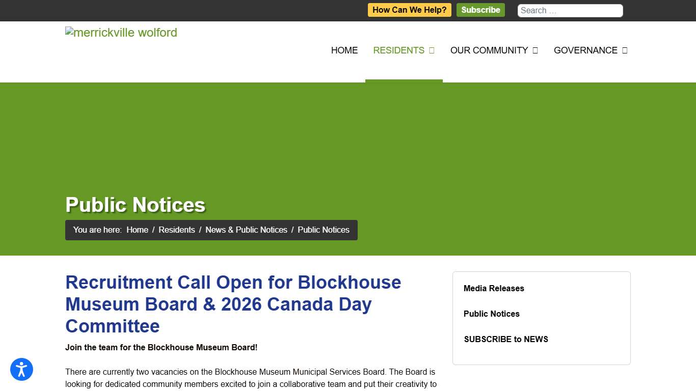 Recruitment Call Open for Blockhouse Museum Board & 2026 Canada Day Committee